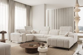 Brattex - Dafine IV Spring (Duży narożnik w kolorze écru, jasny i nowoczesny)