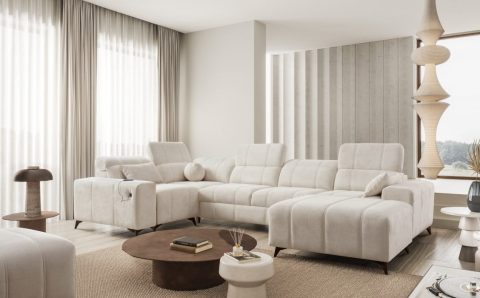 Brattex - Dafine IV Spring (Duży narożnik w kolorze écru, jasny i nowoczesny)