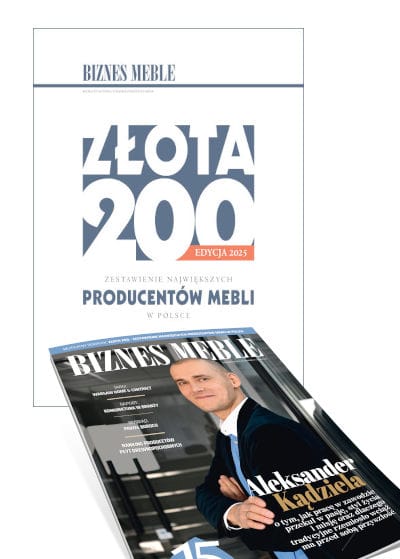 Okładka miesięcznika BIZNES MEBLE grudzień 2025 wraz z raportem "Złota 200 - zestawienie największych producentów mebli w Polsce" - edycja 2025