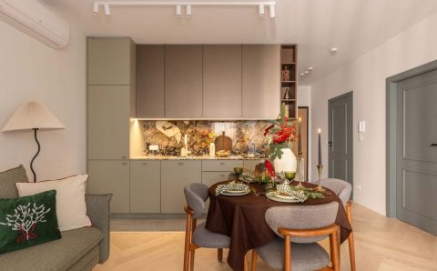 Wystrój świąteczny w nowoczesnym mieszkaniu - nowa realizacja Decoroom. Projekt wnętrz i zabudowy meblowej: arch. wnętrz Karolina Siczek, arch. wnętrz Magdalena Wołoszyn, arch. wnętrz Daria Grzechnik. Fot. Marta Behling, Pion Poziom.