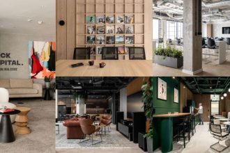 Od lewej: Rock Capital, w górnym rzędzie od lewej: GN Polska i Netcompany, w dolnym rzędzie od lewej: Decerto i KRUK. Wszystkie biura zaprojektowała pracownia BIT CREATIVE. Fot. Fotomohito.