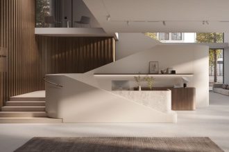 Kolekcja materiałów dekoracyjnych EGGER – dekor Beż aksamitny, Drewno Bolivar brązowe, Granit Ambiance beżowy