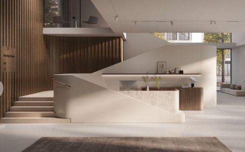 Kolekcja materiałów dekoracyjnych EGGER – dekor Beż aksamitny, Drewno Bolivar brązowe, Granit Ambiance beżowy