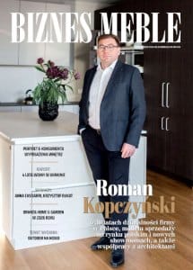 Okładka miesięcznika BIZNES MEBLE - wydanie luty 2026. Na okładce: Roman Kopczyński, dyrektor Peka.