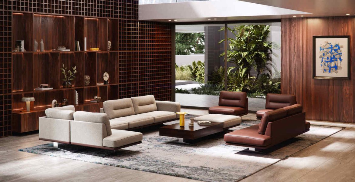 System modułowy Bologna to propozycja dla wnętrz, w których liczy się porządek formy, wygoda i swoboda aranżacji. Składa się z elementów tapicerowanych oraz stolików, które można dowolnie zestawiać, dopasowując układ do przestrzeni i stylu życia. Meble dostępne są w skórze naturalnej lub w połączeniu skóry z tkaniną. Skórzane lamówki podkreślają linię brył, a chromowane stalowe nogi nadają całości lekkości. Komfort zapewniają siedziska z pianki HR na sprężynach falistych.