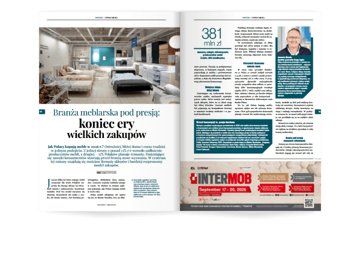 Miesięcznik BIZNES MEBLE - wydanie kwiecień 2026. Rozkład raport.