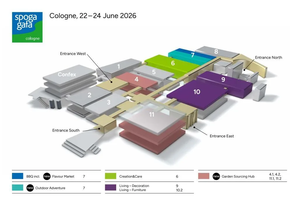 Szczegółowy plan targów spoga+gafa 2026. Źródło: spoga+gafa / Koelnmesse.
