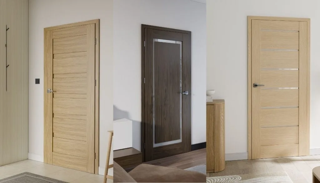 Drzwi wewnętrzne w jasnych i ciemnych dekorach drewna Impress Decor – nowoczesne powierzchnie meblowe