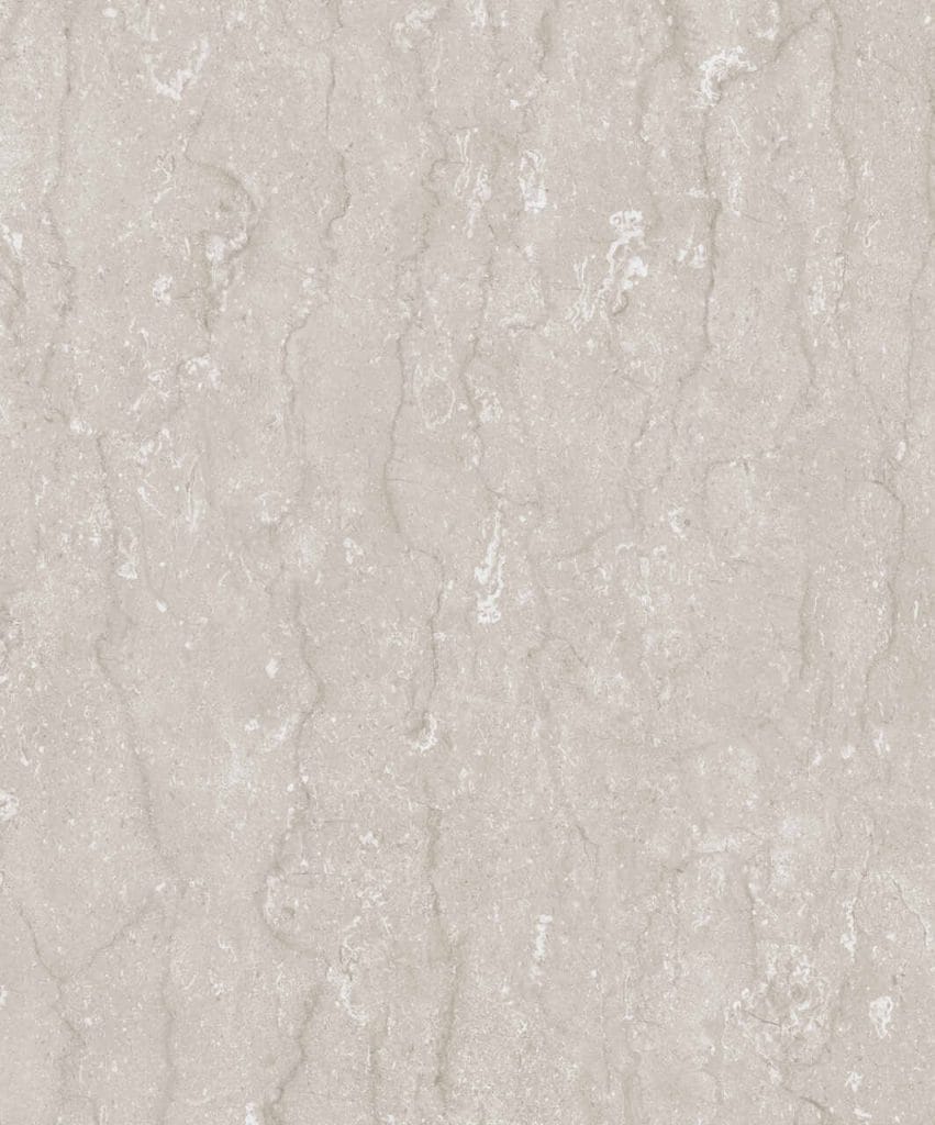 Silną pozycję utrzymują również wzory kamienne. Laguna Stone, inspirowana brazylijskim kwarcytem Calacatta, pokazuje, że kamień nadal pozostaje jednym z najważniejszych materiałów we współczesnych wnętrzach. Jasna baza, naturalne użylenie i lekkość kompozycji sprawiają, że doskonale współgra zarówno z jasnymi, jak i ciemniejszymi odcieniami drewna. Propozycja Interprint Polska.