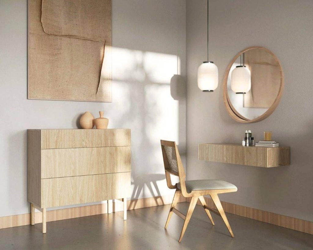 Komoda i konsola Nolie Selsey Design w dekorze dębu olejowanego we wnętrzu w stylu japandi