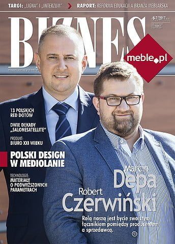 Okładka miesięcznika BIZNES.meble.pl czerwiec-lipiec 2017, Na okładce: Marcin Depa i Robert Czerwiński, założyciele i członkowie Zarządu Style Form Contract.
