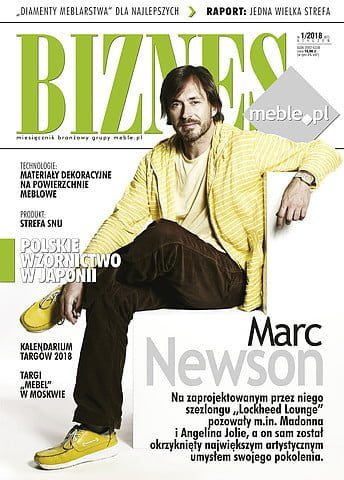 Okładka miesięcznika BIZNES.meble.pl - wydanie styczeń 2018. Na okładce: Marc Newson, fot. Simon Upton.