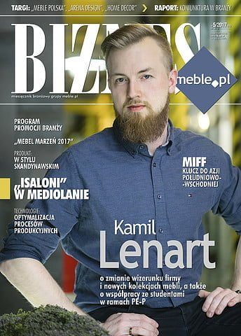 Okładka miesięcznika BIZNES.meble.pl maj 2017. Na okładce: Kamil Lenart, dyrektor zarządzający w firmie Lenart, fot. Tomasz Markowski.