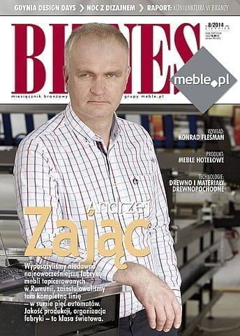 Okładka miesięcznika BIZNES.meble.pl - wydanie sierpień 2014. Na okładce: Andrzej Zając, Allcomp