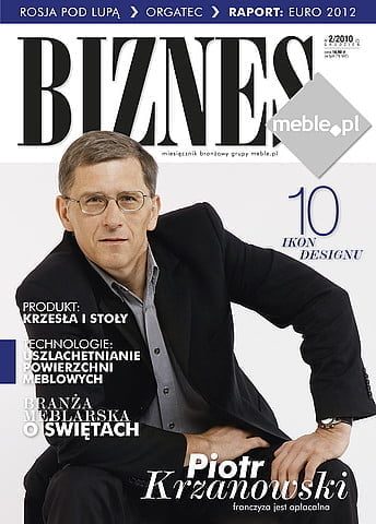 Okładka miesięcznika BIZNES.meble.pl - wydanie grudzień 2010. Na okładce: Piotr Krzanowski, prezes Zarządu firmy Abra. Fot. Abra