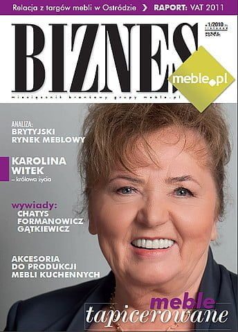 Okładka miesięcznika BIZNES.meble.pl - wydanie listopad 2010. Na okładce: Karolina Witek, właścicielka Centrum Witek. Zdjęcie: Jacek Szewczyk, JS Photo Photography & Design