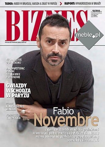 Okładka miesięcznika BIZNES.meble.pl - wydanie październik 2018. Na okładce: Fabio Novembre. Fot. Emanuele Zamponi.