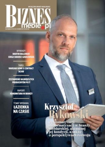 Okładka miesięcznika BIZNES.meble.pl - wydanie grudzień 2023. Na okładce Krzysztof Rykowski, CEO Imos Polska. Fot. Tomasz Markowski.