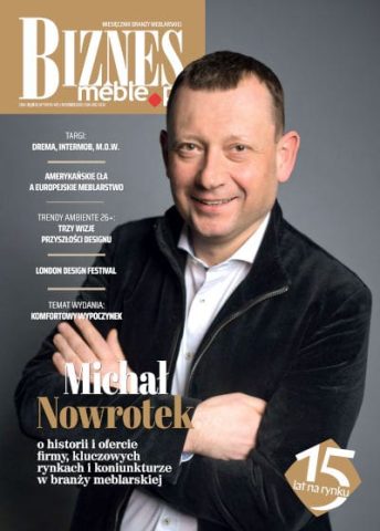 Okładka miesięcznika BIZNES.meble.pl - wydanie listopad 2025. Na okładce: Michał Nowrotek, prezes Zarządu MAAG Polska.