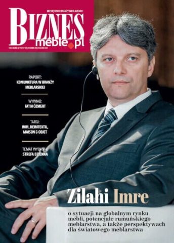 Okładka miesięcznika BIZNES.meble.pl - wydanie marzec 2024. Na okładce: Zilahi Imre, Przewodniczący Stowarzyszenia Wydwnictw Meblarskich (International Alliance of Furnishing Publications - IAFP).