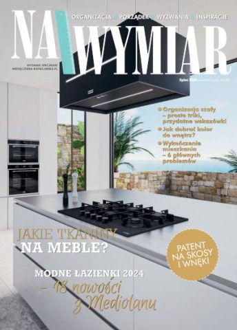 Okładka wydania specjalnego miesięcznika BIZNES.meble.pl: NA WYMIAR - 2024. Na okładce: Nowy okap wyspowy Maris firmy Franke. Fot. Franke.
