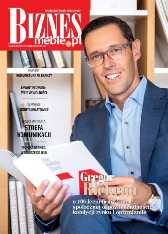Okładka miesięcznika BIZNES.meble.pl - wydanie wrzesień 2023. Na okładce: Gregor Riekena, CEO Grupy Häfele.